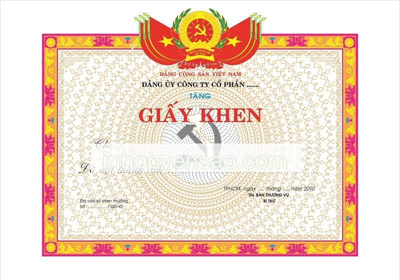 Mẫu giấy khen - 1