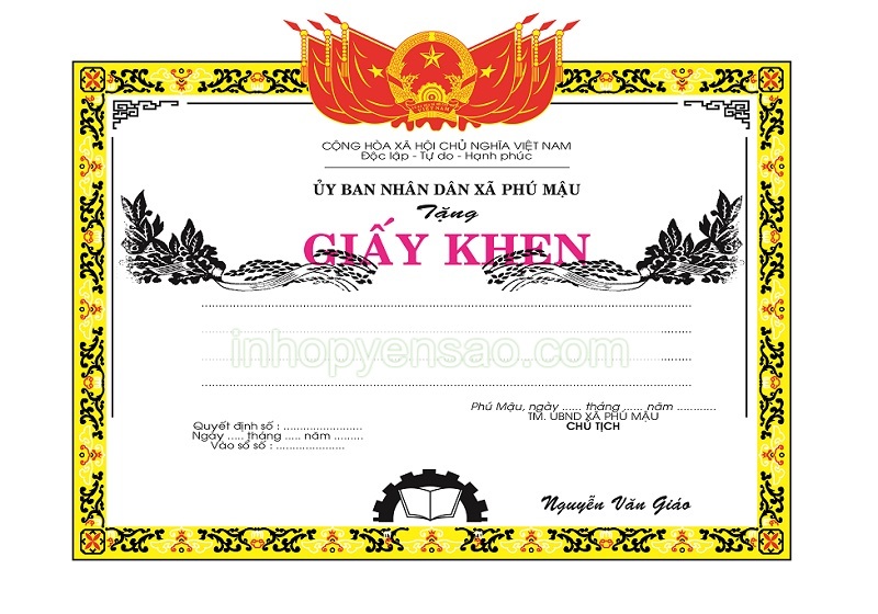 In giấy khen, bằng khen chất lượng, thiết kế chuyên nghiệp tại inhopyensao.com