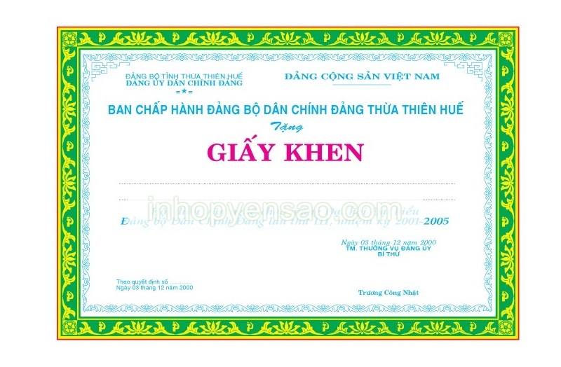 Mẫu giấy khen - 2